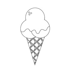 Ice cream in a waffle cone black and white.