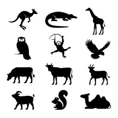 Collection of diverse animal silhouettes for educational or design use, offering visual appeal.