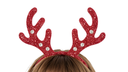 Red glitter reindeer antlers headband with rhinestones for christmas holiday costume and festive party celebration