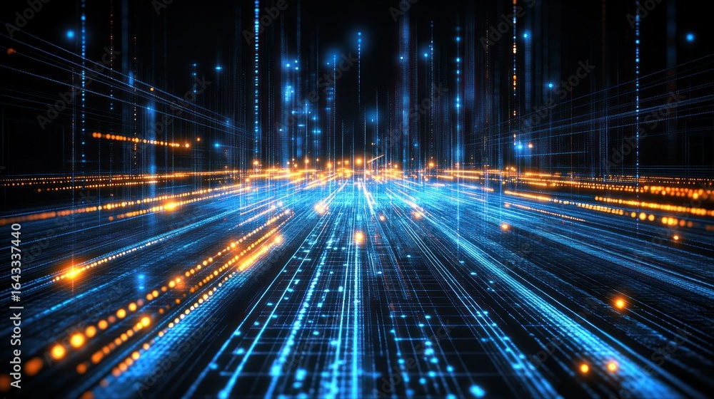Poster futuristic data stream visualization with high-speed connectivity