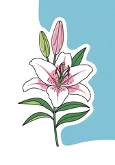 Delicate lily blossom with outlined features on light background art presentation