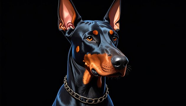 Elegant Doberman Pinscher Portrait with Sleek Black and Tan Coat on Black Backdrop