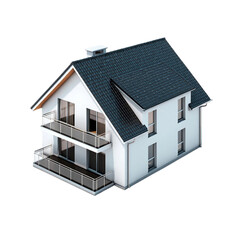 Modern white house with dark roof isolated on transparent background