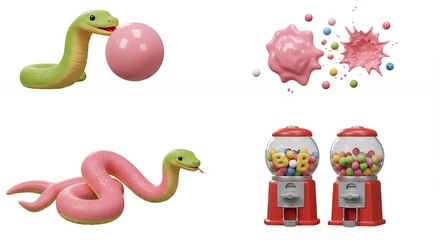 Playful pastel candy and snake toys