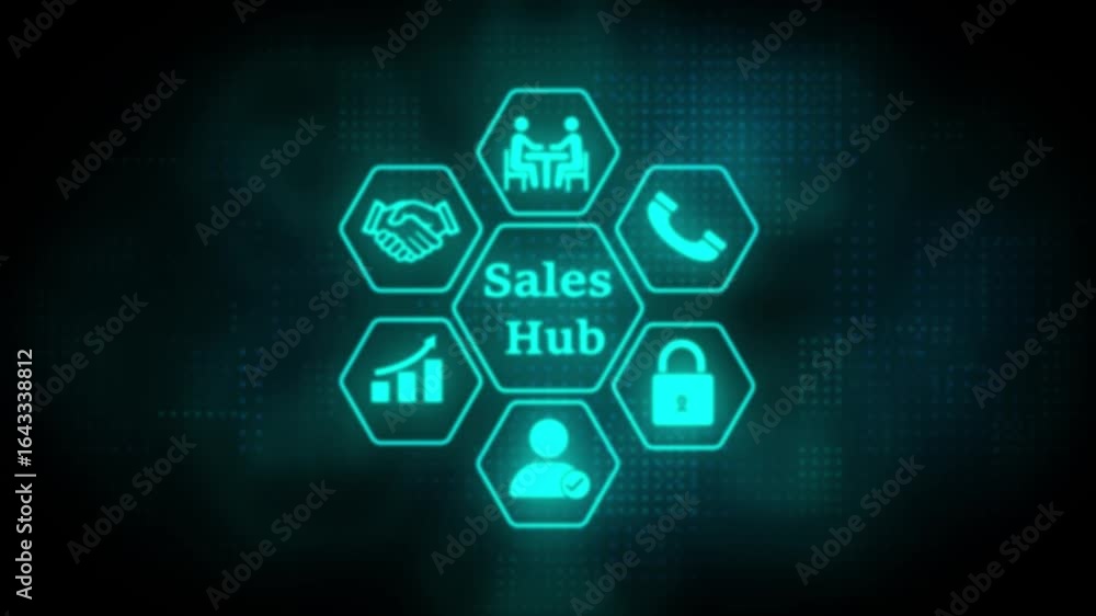 Poster a glowing sky blue hexagonal interface highlights the concept of 