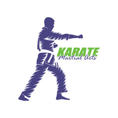 Naklejka premium Karate logo design vector. Silhouette Karate Fighter Template Illustration