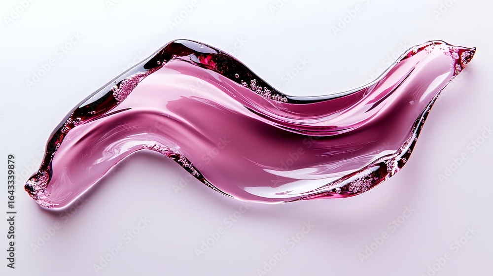 Poster pink translucent wave-shaped glass or crystal element with smooth flowing curves and glossy surface 