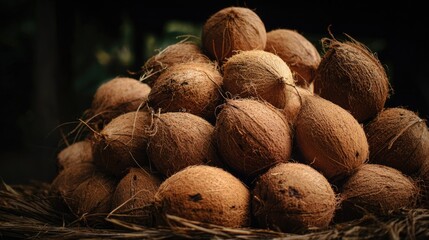 heap of ripe coconut