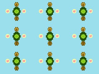 Cute Floral and Heart Seamless Pattern on Blue Background