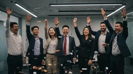 Triumphant Team: Celebrating Success with Joyful Confetti - Powered by Adobe