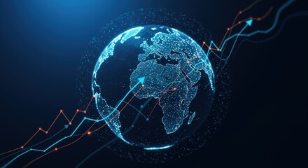 Digital Globe with Rising Trends: Global Business Data Visualization Growth Concept.