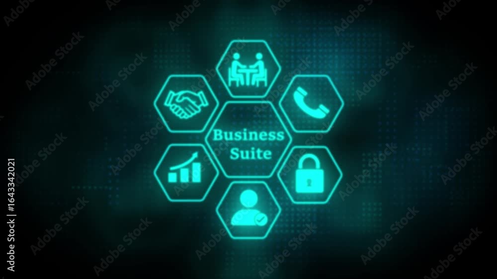 Poster a glowing sky blue hexagonal interface highlights the concept of 