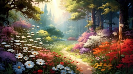 Summer nature flowers garden landscape