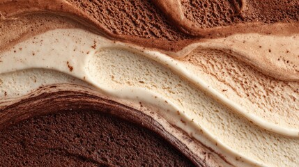 Surface of chocolate and vanilla ice cream. Ice cream texture background. top view