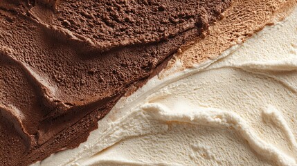 Surface of chocolate and vanilla ice cream. Ice cream texture background. top view