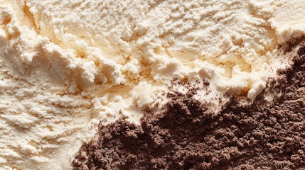 Surface of chocolate and vanilla ice cream. Ice cream texture background. top view
