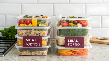  Efficient food prep Stacking containers filled with nutritious meal portions ready to eat.