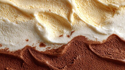 Surface of chocolate and vanilla ice cream. Ice cream texture background. top view