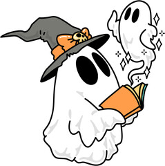 Halloween Spooky Witch Ghost  Reading Spell Book