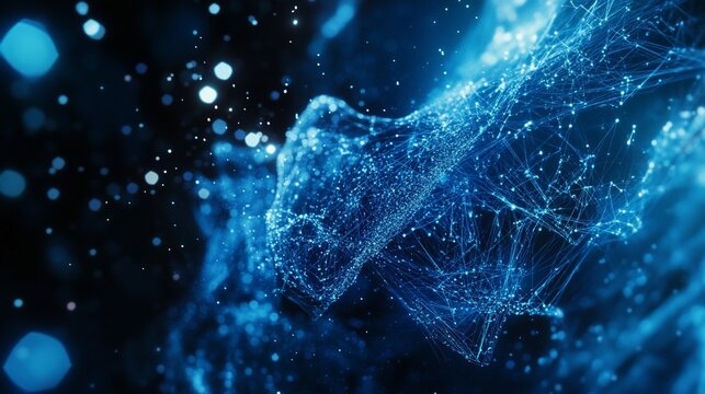 Abstract digital network with glowing nodes and connected lines, conveying data flow and connectivity