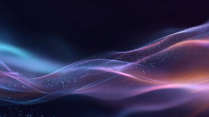 Obraz premium Abstract digital art featuring flowing waves of light and particles in violet and blue tones