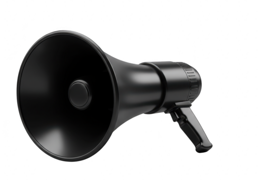 Black megaphone bullhorn speaker isolated on transparent background
