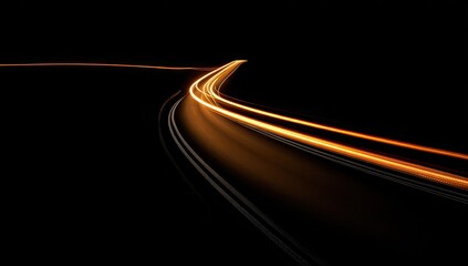 Night road, light trails, curves.  Abstract, dynamic, motion blur