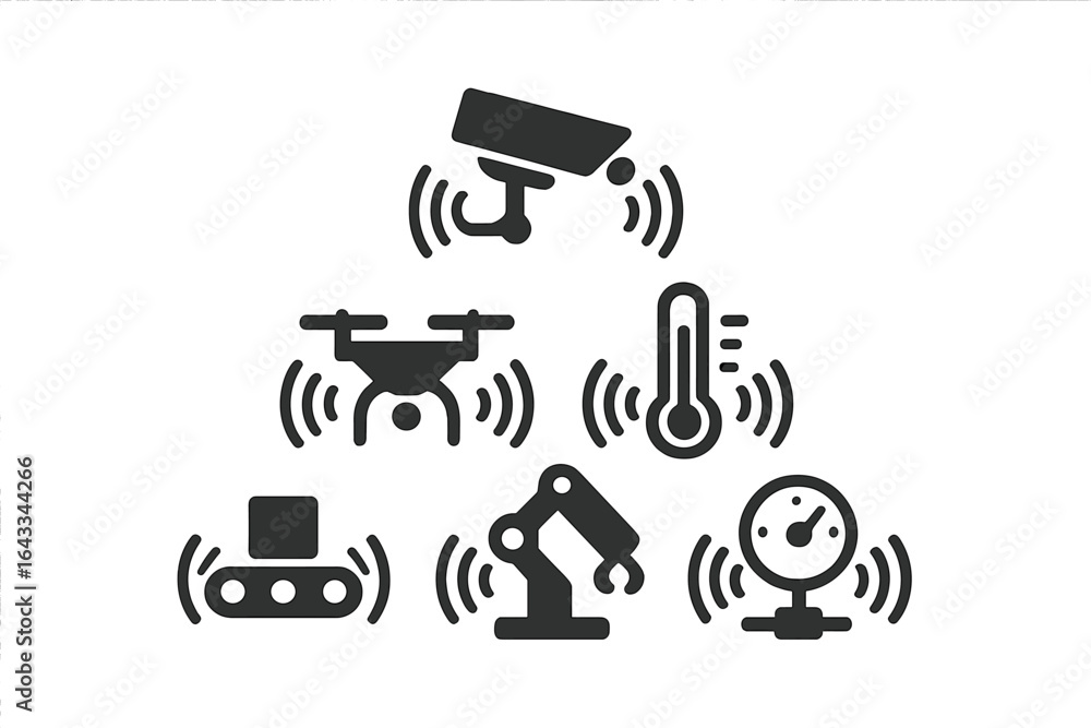Poster various smart devices showcasing technology integration for surveillance and measurement in modern s