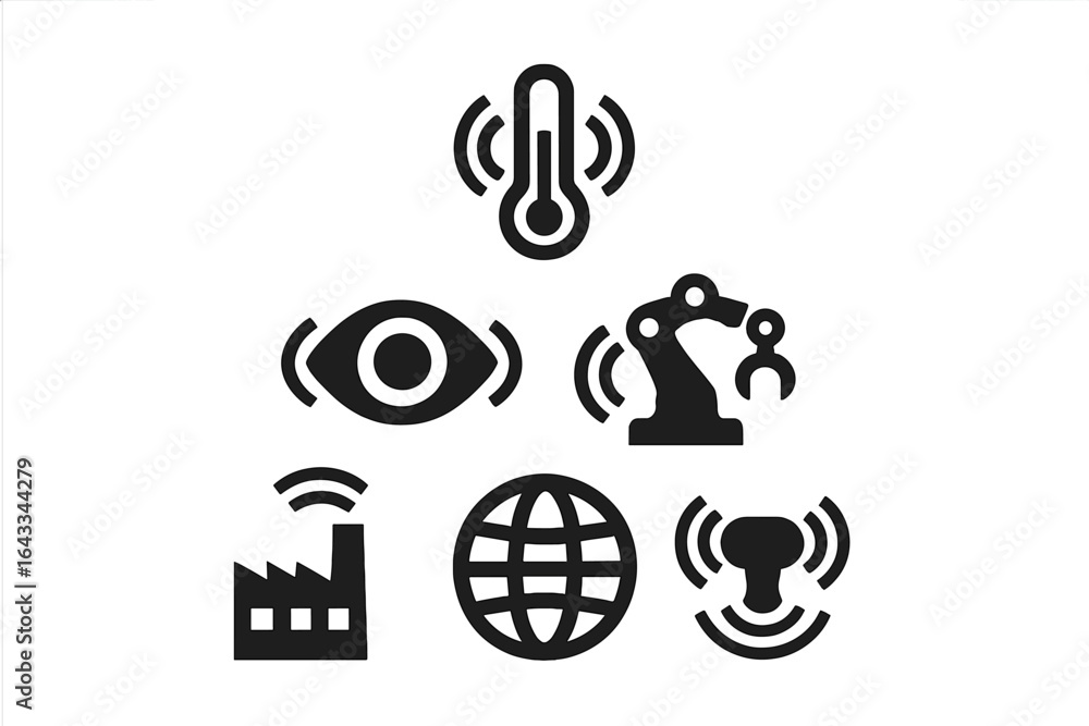 Aufkleber modern technology symbols representing industrial automation and smart monitoring systems in a conne