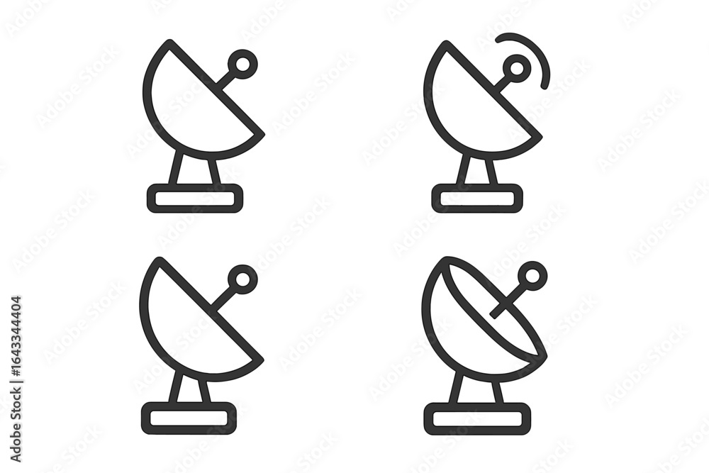 Poster different satellite dishes showcasing various orientations and functions in a minimalist design for 