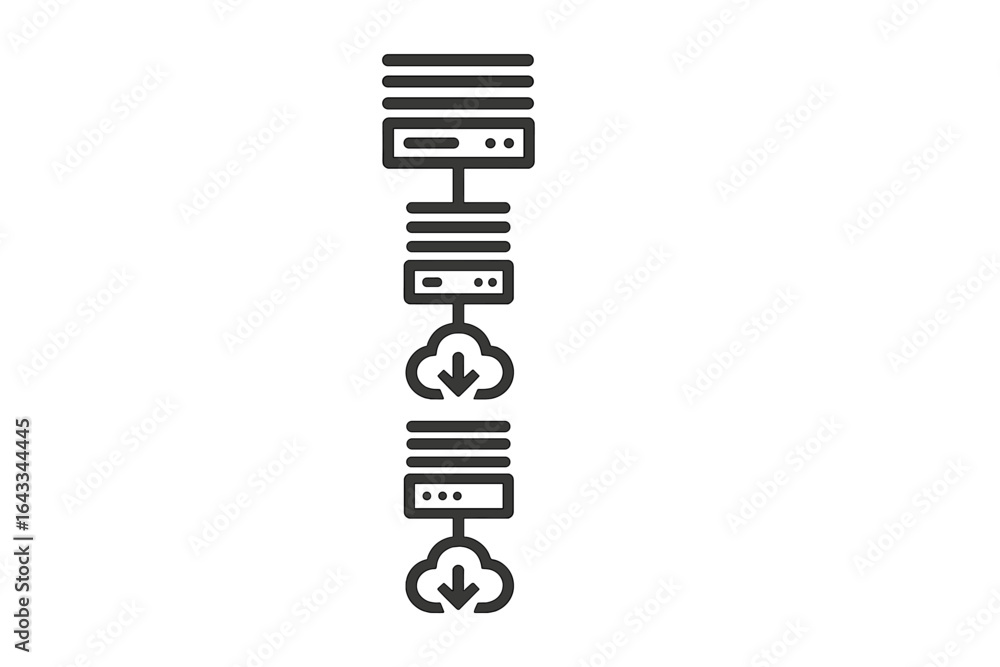 Poster data transfer process illustrated through server connections and cloud integration for efficient com