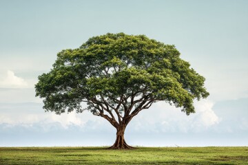 Obraz premium Lone tree against a clear sky ideal for nature enthusiasts and landscape projects, perfect for tranquil outdoor designs and eco-friendly themes