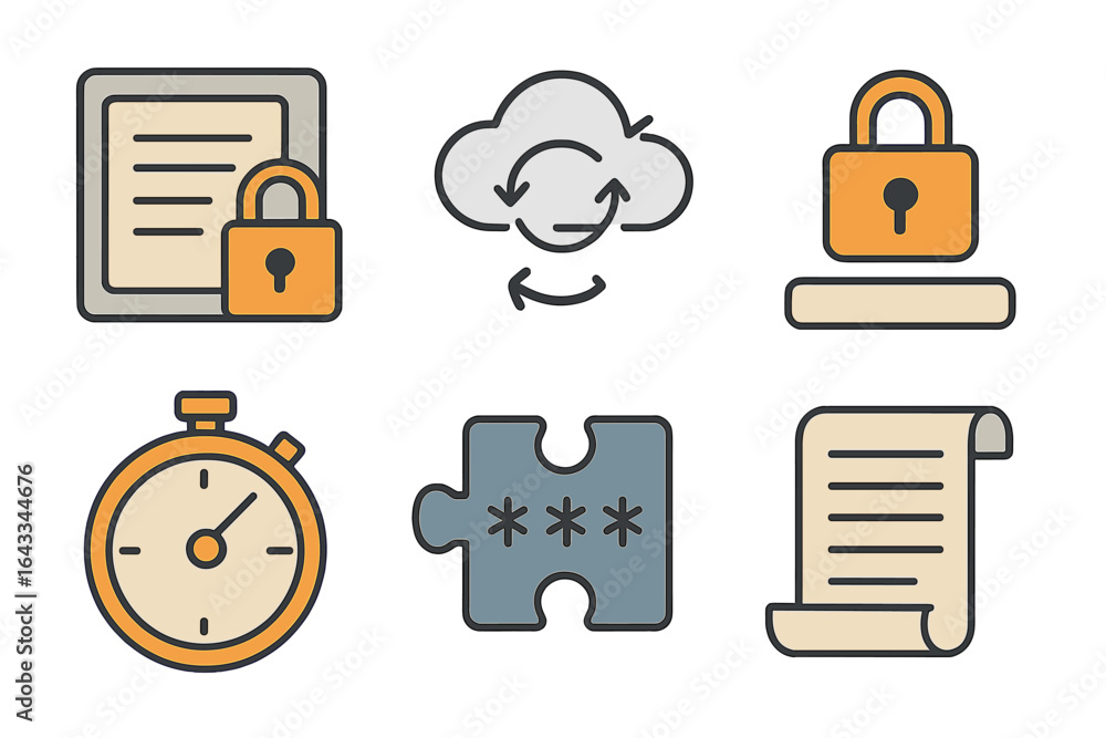 Poster digital security icons representing data protection and online safety practices in a modern design