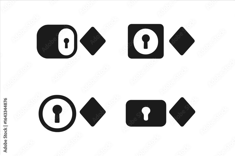 Poster symbols represent concepts of security and privacy in a minimalist design against a stark background