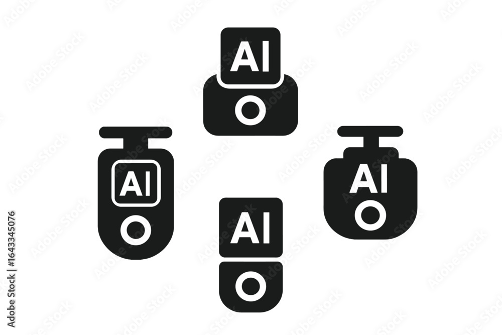 Poster conceptual representation of artificial intelligence icons in black and white design for technology 