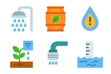 Various icons representing water conservation, management, and usage for environmental awareness initiatives
