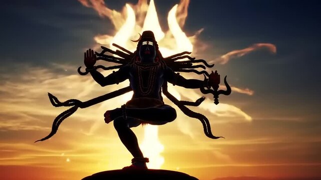 Lord Shiva Nataraja Sunset Silhouette.