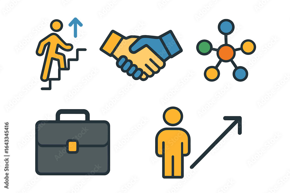 Poster visual representation of career growth concepts including networking and success strategies