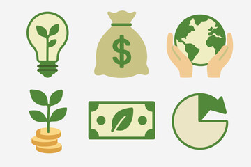 Symbols of sustainable finance and eco-friendly growth represented through various icons
