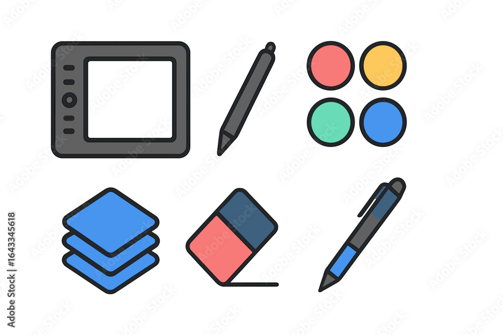Poster Digital art tools for creative expression and design projects in a modern workspace setup