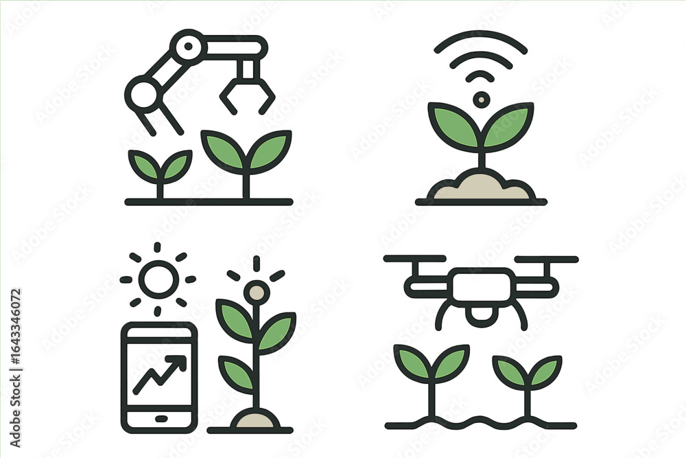 Poster innovation in agriculture combines technology and sustainability through robotics, drones, and mobil