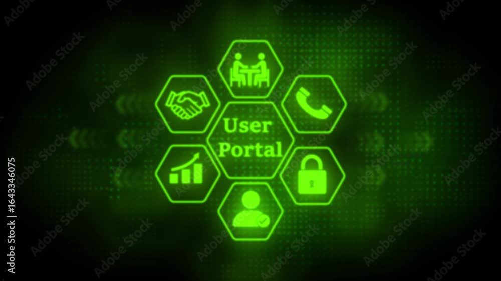 Poster a glowing green hexagonal interface highlights the concept of 