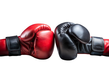 Red and black boxing gloves facing each other isolated on transparent background, symbolizing competition, combat sports, and the intensity of a boxing match