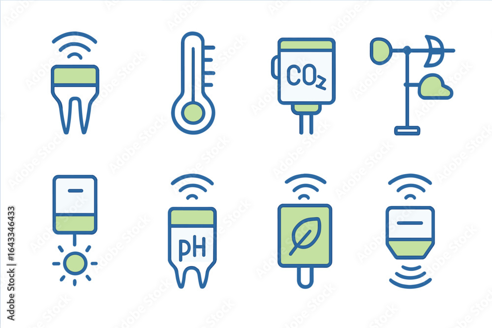 Poster various wireless sensors used for environmental monitoring in agriculture and smart farming applicat