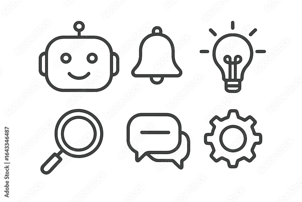 Poster various icons representing technology concepts such as communication, ai, and notifications displaye