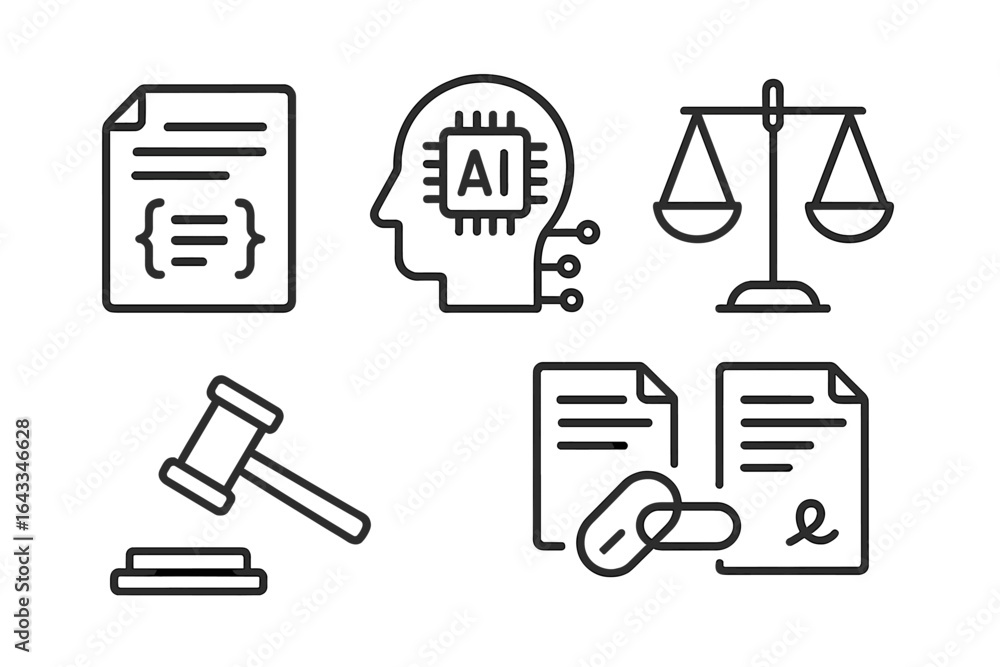 Poster exploring the intersection of artificial intelligence and law through digital concepts and symbols r