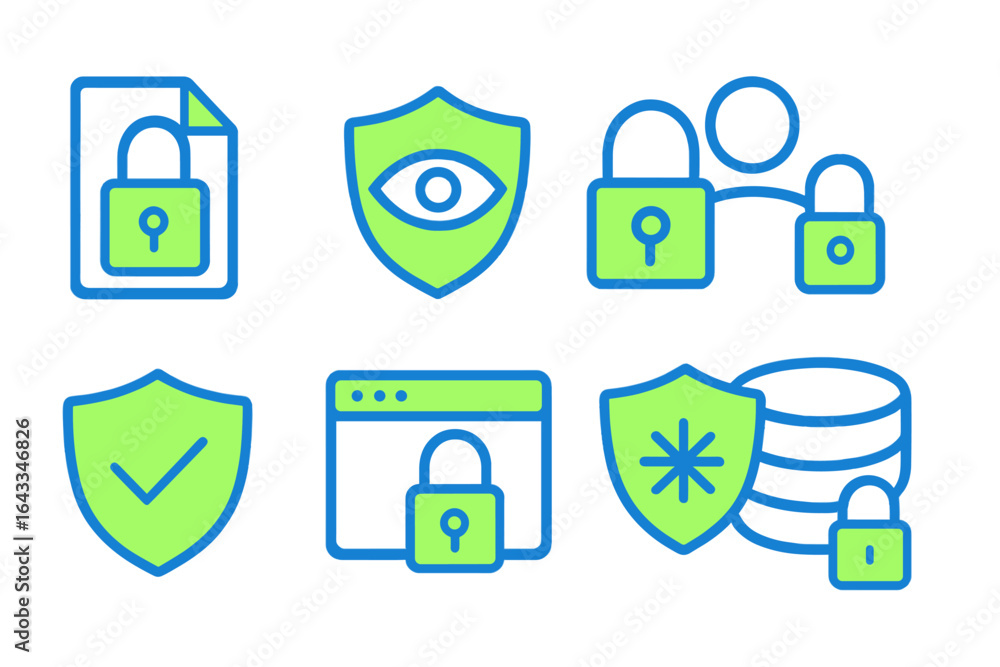 Poster various security icons representing data protection and privacy measures in digital environments