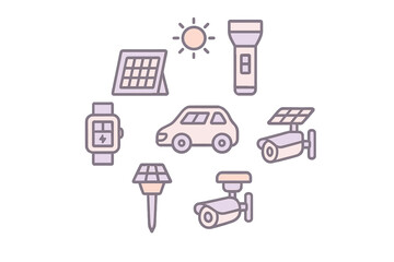 Fototapeta premium Solar energy tools and devices displayed with various gadgets under bright sunlight