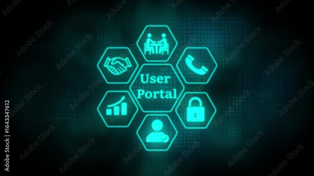 Poster a glowing sky blue hexagonal interface highlights the concept of 