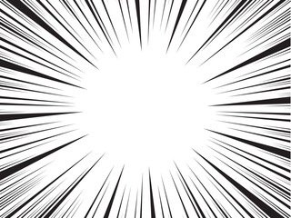 Obraz premium Manga comic explosion, motion or movement effect, vector background. Manga anime cartoon radial speed lines and abstract pattern for comic book burst, flash ray or explode bang action.
